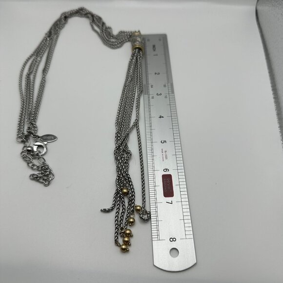 Chico's Necklace Jewlery Statement 30" Adjustable Silver Tone Multistrand Y Drop - Picture 5 of 6